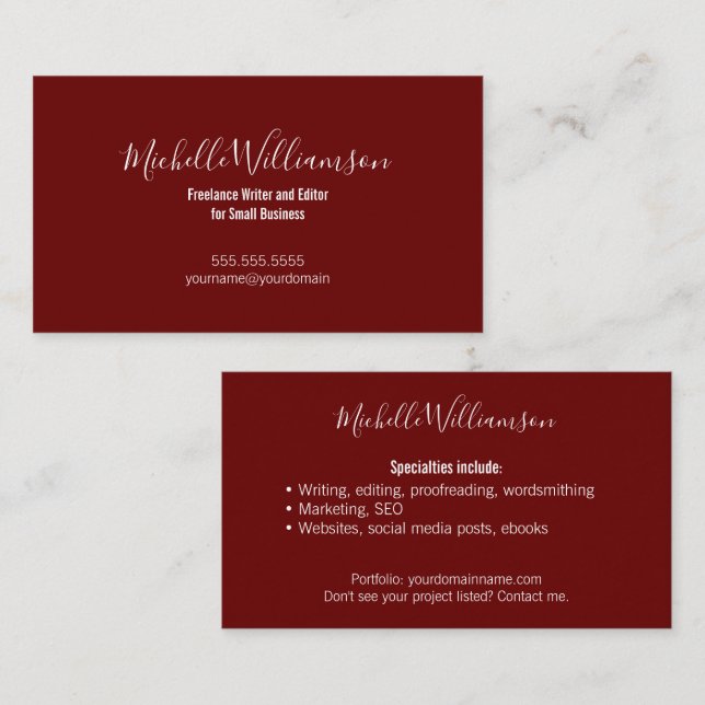 Freelancer Entrepreneur Small Biz Owner Burgundy Visitkort (Fram/baksida)