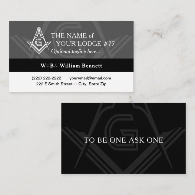 Freemason Black and White Masonic Visitkort (Fram/baksida)