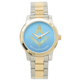 Freemason Gifts | Light Blue Silver Guld Masonic Armbandsur