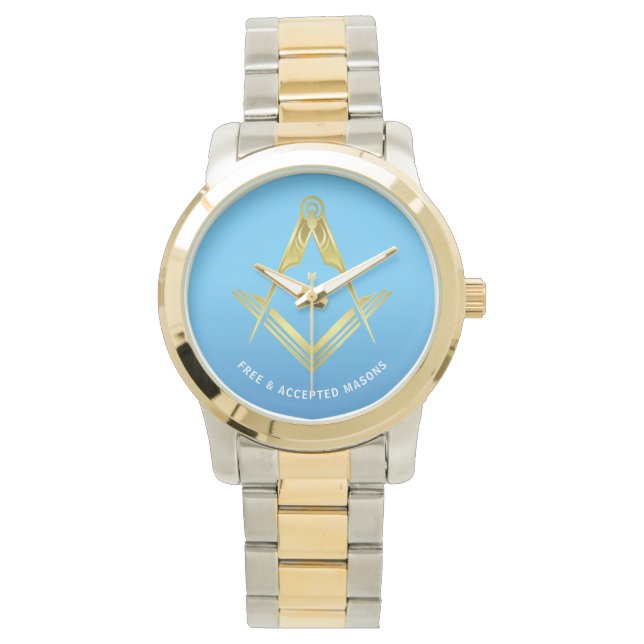 Freemason Gifts | Light Blue Silver Guld Masonic Armbandsur (Framsida)