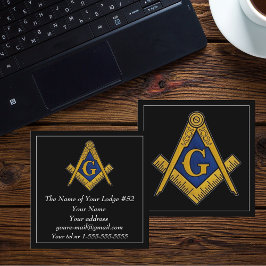 Freemason Masonic Masonry Black Blue Fyrkantigt Visitkort