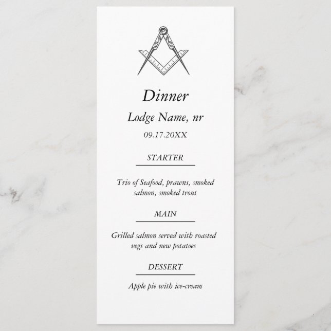 Freemason Masonic Masonry Dinner Food Meny (Framsida)