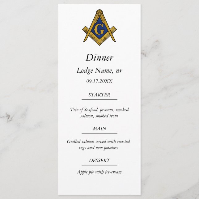 Freemason Masonic Masonry Dinner Food Meny (Framsida)