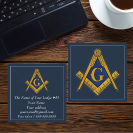 Freemason Masonic Masonry Symbol Blue Fyrkantigt Visitkort