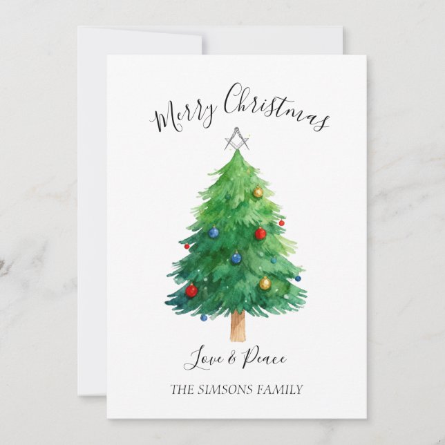 Freemason Masonic Pine Merry Christmas Tree  Julkort (Framsida)