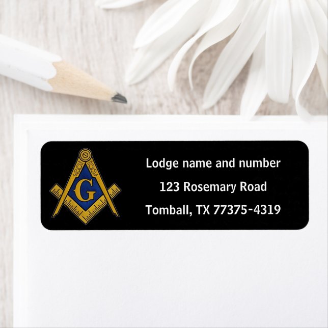 Freemason Masonic Square och Compass Black Returadress Etikett (Insitu)