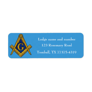 Freemason Masonic Square och Compass Blue Returadress Etikett