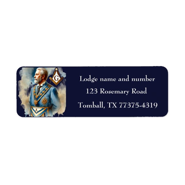 Freemason Masonic Square och Compass Navy Blue Returadress Etikett (Framsidan)