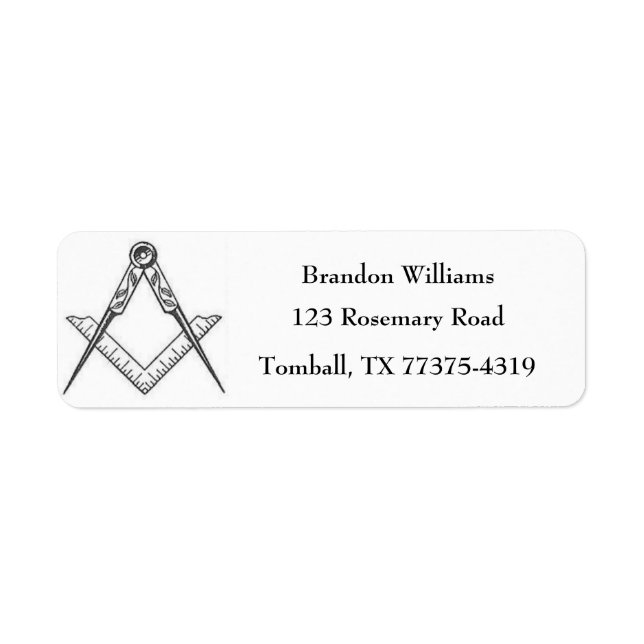 Freemason Masonic Square och Compass Returadress Etikett (Framsidan)