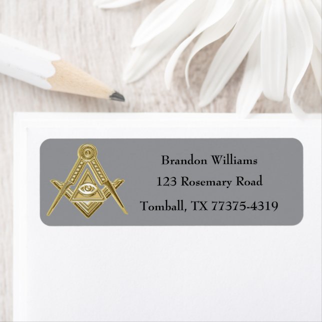 Freemason Masonic Square och Compass Returadress Etikett (Insitu)