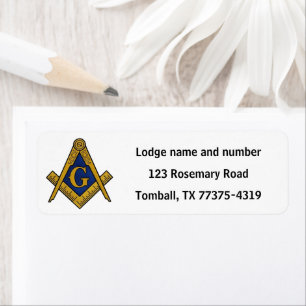 Freemason Masonic Square och Compass White Returadress Etikett