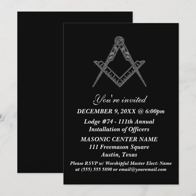 Freemason Masonry Black Masonic Inbjudningar (Fram/baksida)