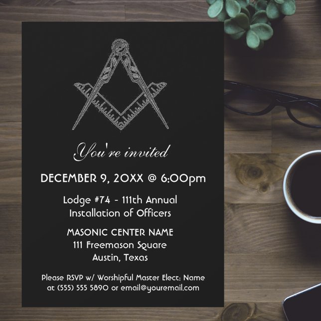 Freemason Masonry Black Square och Compass Inbjudningar (Skapare uppladdad)