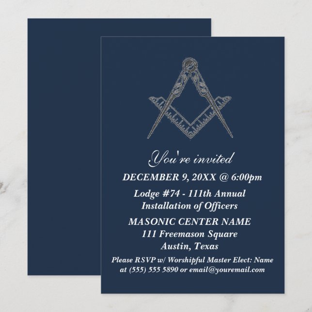 Freemason Masonry Navy Blue Masonic Inbjudningar (Fram/baksida)