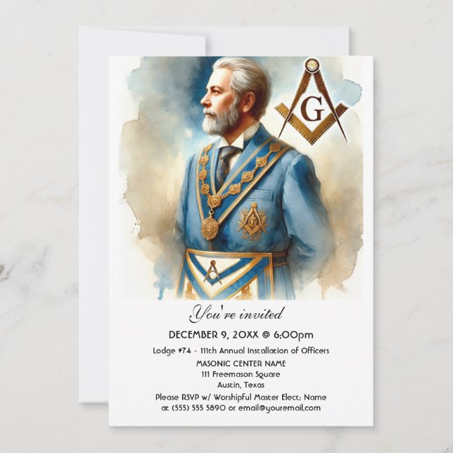 Freemason Masonry Square och Compass Masonic Mason Inbjudningar (Framsida)