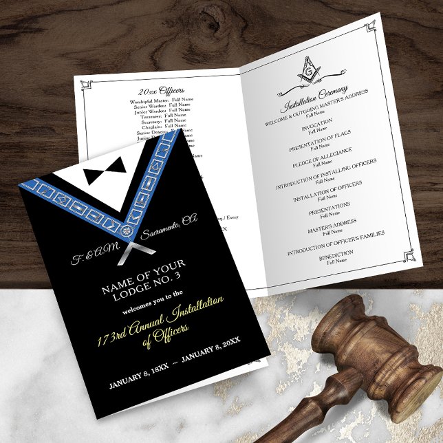 Freemason Stationery för Tux Masonic-programmall (An elegant, custom masonic program template for your Annual Installation of Officers.)