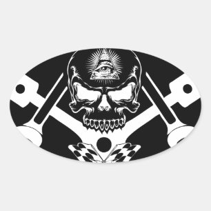 Freemason-Widows-Sons-Masonic-Hotrod-Logo-20160407 Ovalt Klistermärke