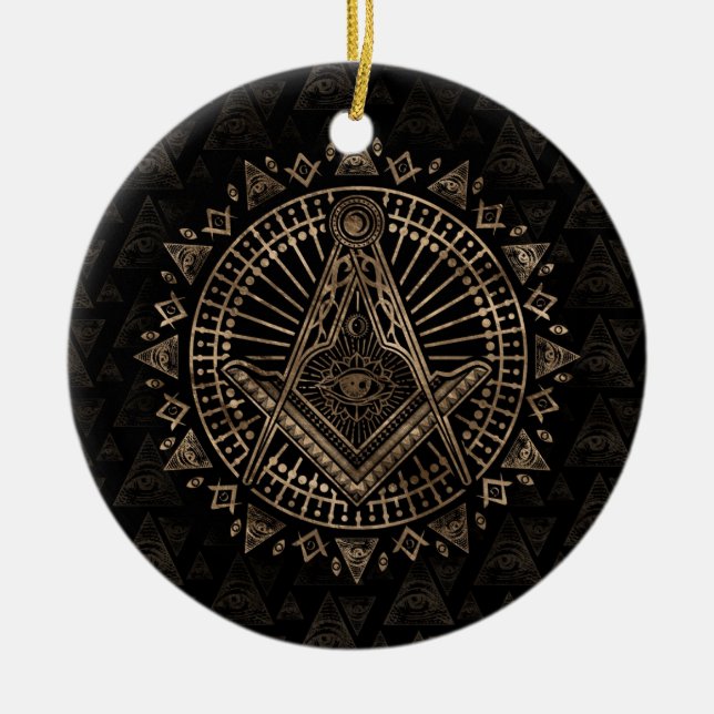 Freemasonry-symbolen Kvadratisk och Kompasserande Julgransprydnad Keramik (Framsidan)