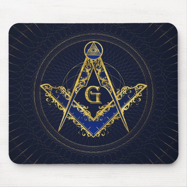 Freemasonry-symbolen Kvadratisk och Kompasserande Musmatta (Framsidan)