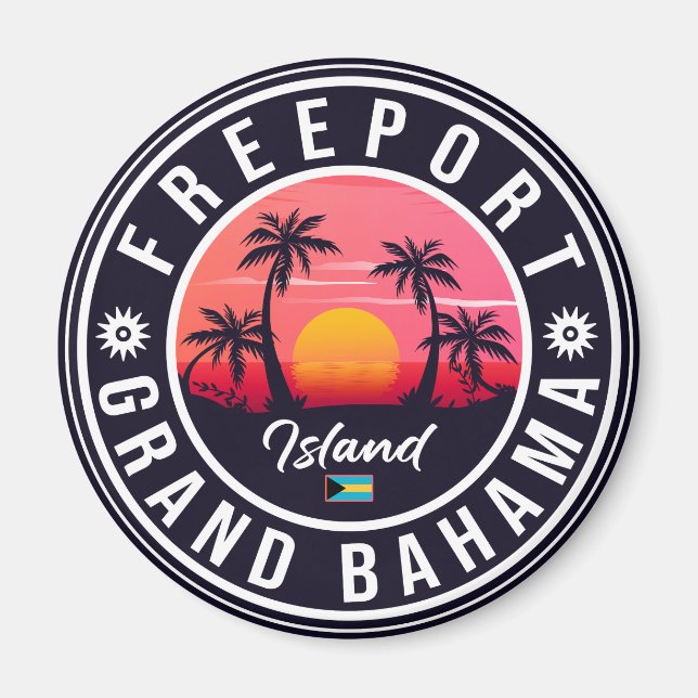 Freeport Bahamas Retro Sunset Souvenirs 60-talet Magnet (Framsidan)