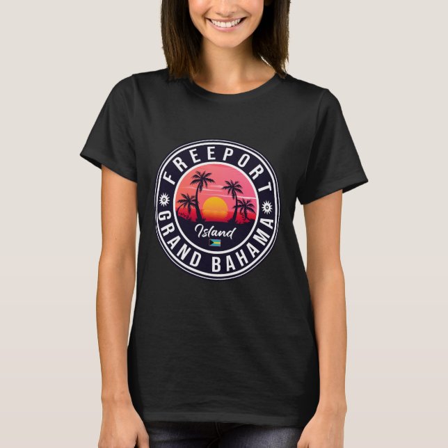 Freeport Bahamas Retro Sunset Souvenirs 60-talet T Shirt (Framsida)