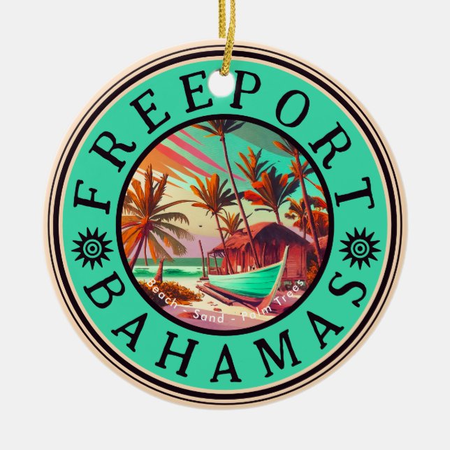 Freeport Bahamas Retro Sunset Travel Souvenir 50-t Julgransprydnad Keramik (Framsidan)