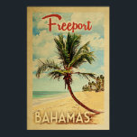 Freeport Handflatan Träd Vintage resor Poster<br><div class="desc">En unik och modernt fritidshistorik i mitten av århundradet i Bahamas i vintage resor poster stil. Den har en böjd handflatan träd på sandstranden med hav under ett blått grumligt himlar.</div>