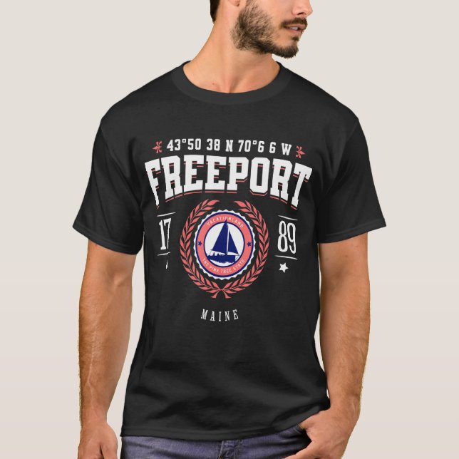 Freeport Maine Nautical Sailboat Beach Souvenir T Shirt (Framsida)
