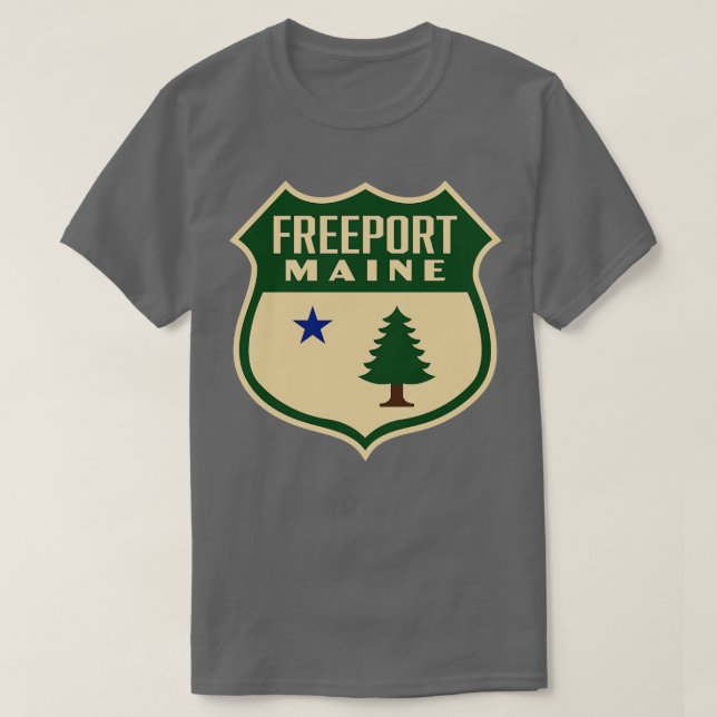 Freeport Maine Retro Gräs Träd Shield Grönt T Shirt (Design framsida)
