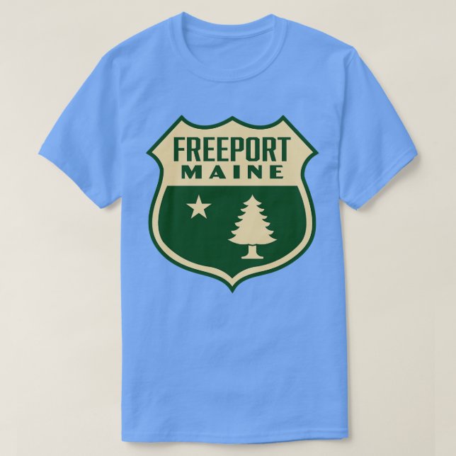 Freeport Maine Retro Gräs Träd Shield Tan T Shirt (Design framsida)