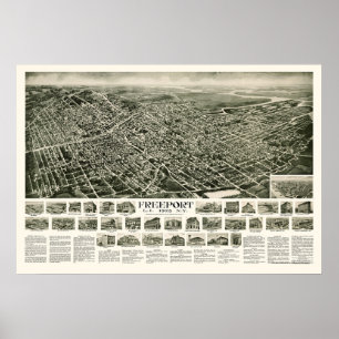 Freeport, NY Panoramic Karta - 1925 Poster