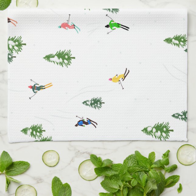 Freeride Alpine Skiers hoppas över Illustration Pa Kökshandduk (Vikta)