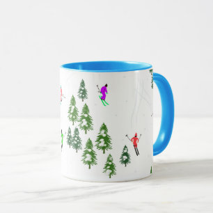 Freeride Alpine Skiers hoppas över Illustration Pa Mugg