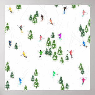 Freeride Alpine Skiers hoppas över Illustration Pa Poster
