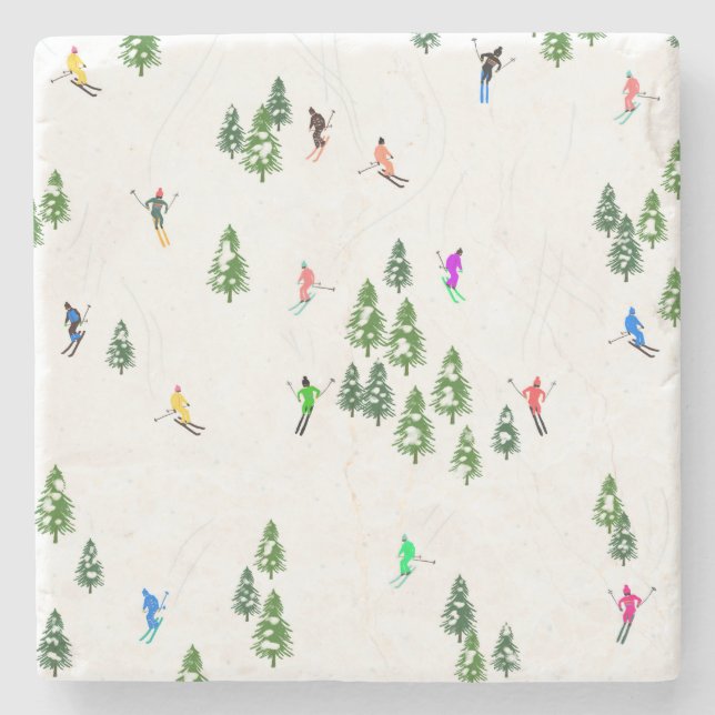 Freeride Alpine Skiers hoppas över Illustration Pa Stenunderlägg (Framsidan)