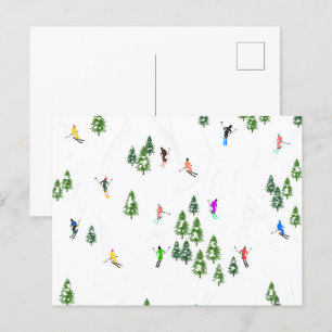 Freeride Alpine Skiers hoppas över Illustration Pa Vykort