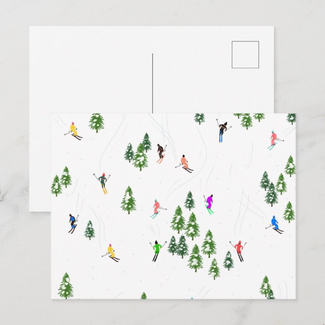 Freeride Alpine Skiers hoppas över Illustration Pa Vykort (Fram/baksida)