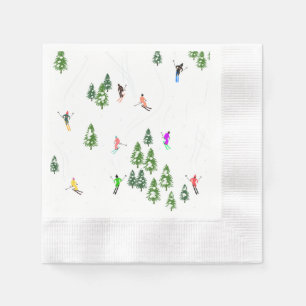 Freeride Alpine Skiers Skiing Ski Skis Art Party Pappersservett