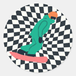 Freeride Snowboarder i Grönt Kostym Runt Klistermärke