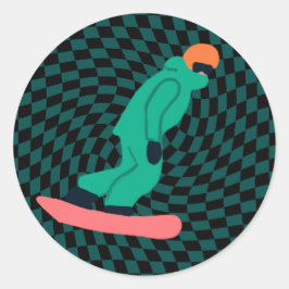 Freeride Snowboarder i Grönt Kostym Runt Klistermärke