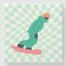 Freeride Snowboarder i Grönt Kostym Stenunderlägg