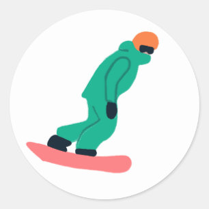 Freeride Snowboarder in Grönt Kostym Illustration Runt Klistermärke