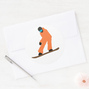 Freeride Snowboarder in Orange Kostym Illustration Runt Klistermärke