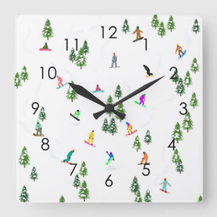 Freeride Snowboarder Snowboarding Illustration Fyrkantig Klocka