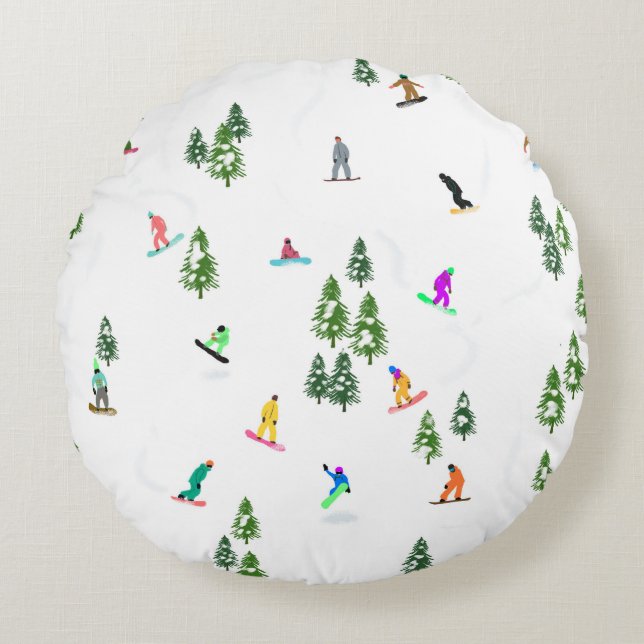 Freeride Snowboarder Snowboarding Illustration Rund Kudde (Framsidan)
