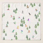 Freeride Snowboarder Snowboarding Illustration Sjal<br><div class="desc">Coola vismliknande illustration av färgstarka snödränder,  snöbäddning nedför berg mellan gräs,  grisen,  träd på färskt snö-pulver. Snowboard och julafton utomhussport i en vinterskog. Snowboarder-gåvor. Snowboarding-juldekoration.</div>