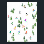 Freeride Snowboarders Snowboarding Winter Poster<br><div class="desc">Coola vismliknande illustration av färgstarka snödränder,  snöbäddning nedför berg mellan gräs,  grisen,  träd på färskt snö-pulver. Snowboard och julafton utomhussport i en vinterskog. Snowboarder-gåvor. Snowboarding-juldekoration.</div>