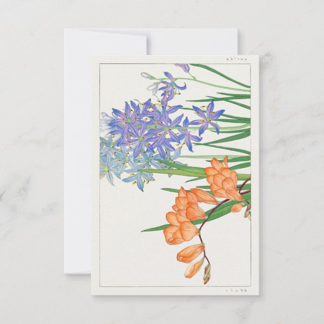 Freesia Flower Japansk Woodblock Art av Tanigami Inbjudningar (Framsida)