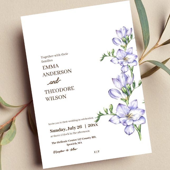 Freesia minimalistisk, modern vacker Blommigt Bröl Inbjudningar (Skapare uppladdad)