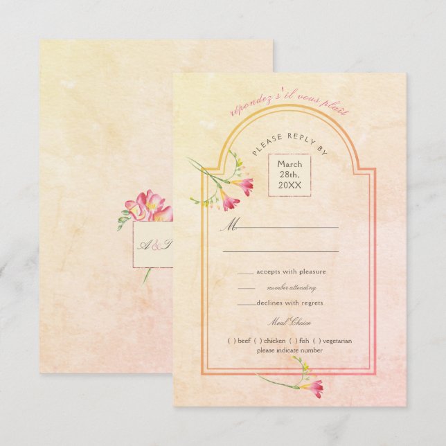 Freesia Sunset Peach Watercolor OSA Inbjudningar (Fram/baksida)